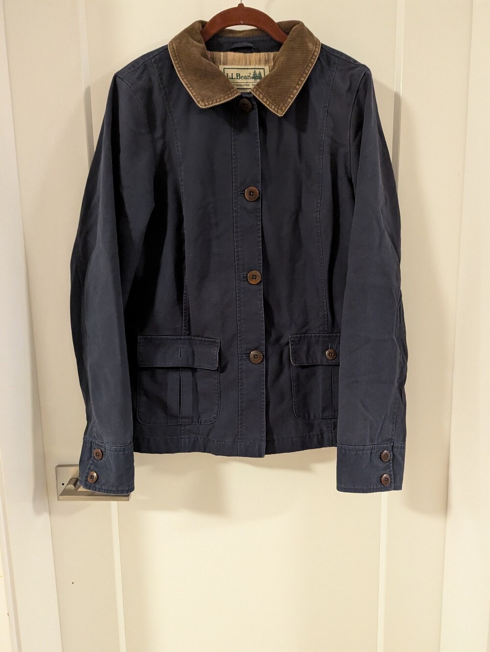 L.L. Bean Plaid Lined Chore Farm Core Barn Utility Corduroy Trim Neutral Jacket